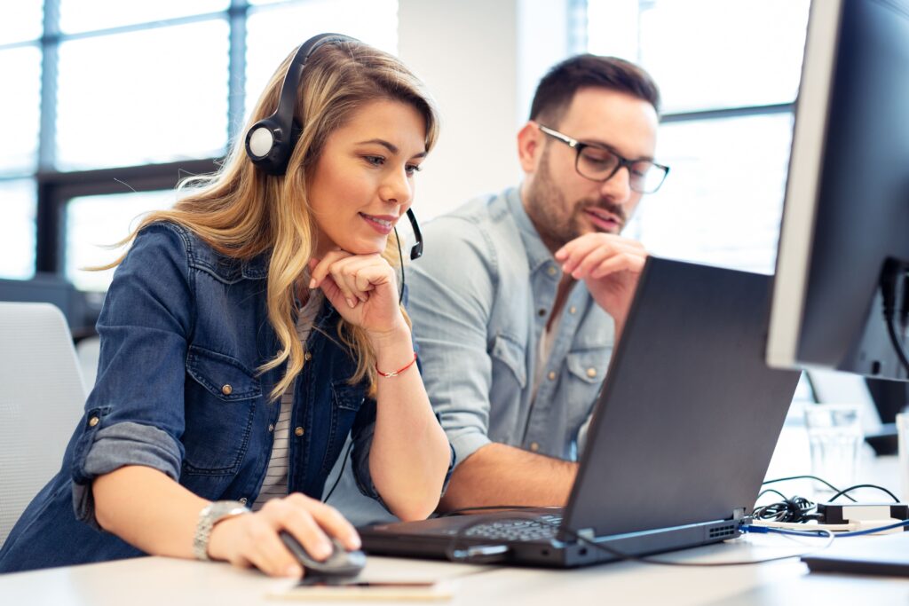 Call centre agent receiving training.