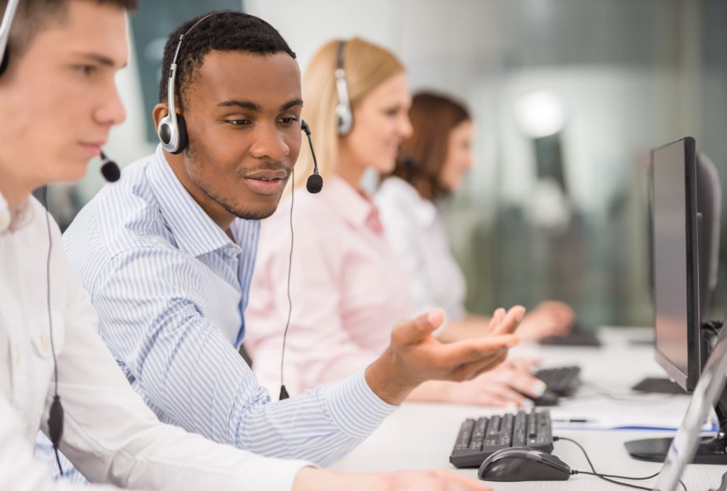 Call centre agents at work.